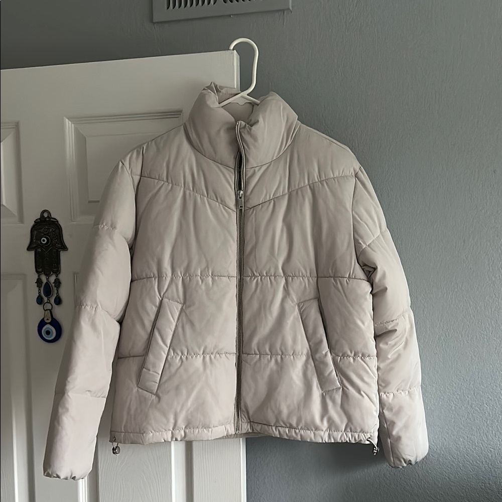 Three Dots Women's Puffer Jacket - Stone. Size Small. never worn